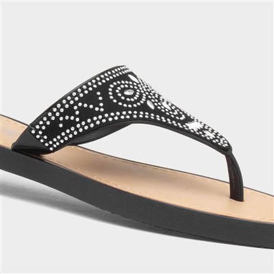 Women's Black Diamante Toe Post Sandals
