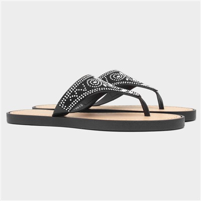 Women's Black Diamante Toe Post Sandals