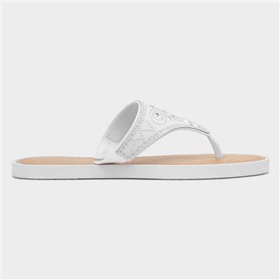 Star Womens White Diamante Toe Post Sandal