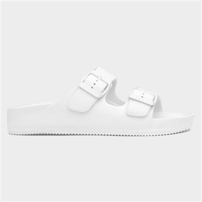 Womens White Double Buckle EVA Mule Slip On Sandal