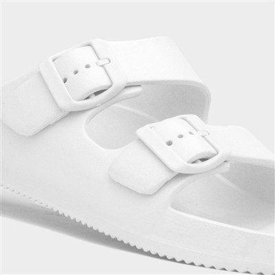 Womens White Double Buckle EVA Mule Slip On Sandal