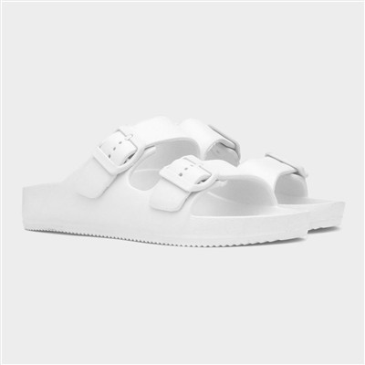 Womens White Double Buckle EVA Mule Slip On Sandal