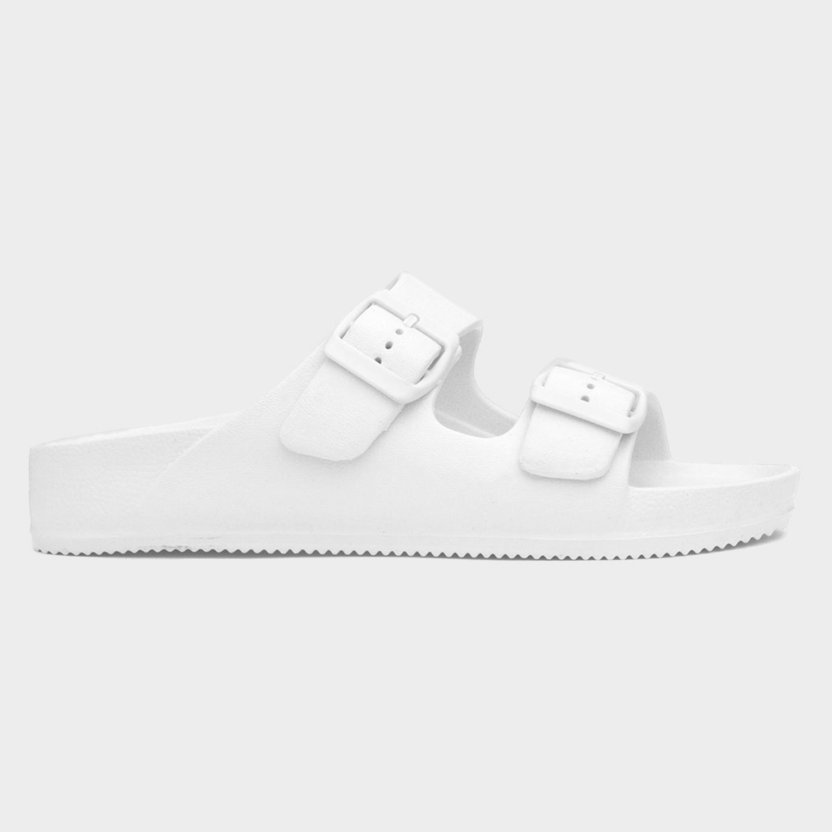 Womens White Double Buckle EVA Mule Slip On Sandal