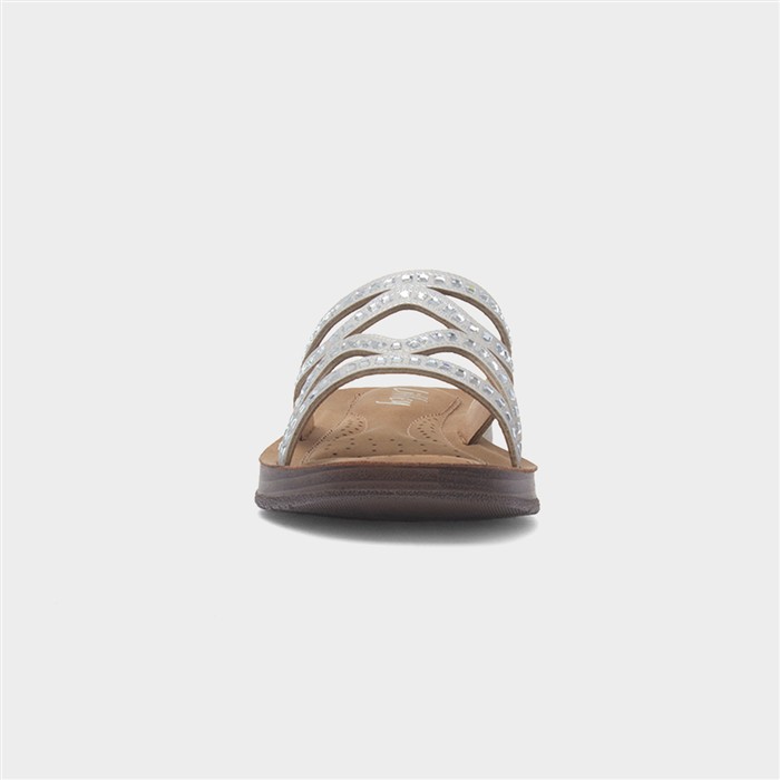 Womens Silver Diamante Mule Slip On Sandal