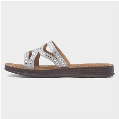 Womens Silver Diamante Mule Slip On Sandal