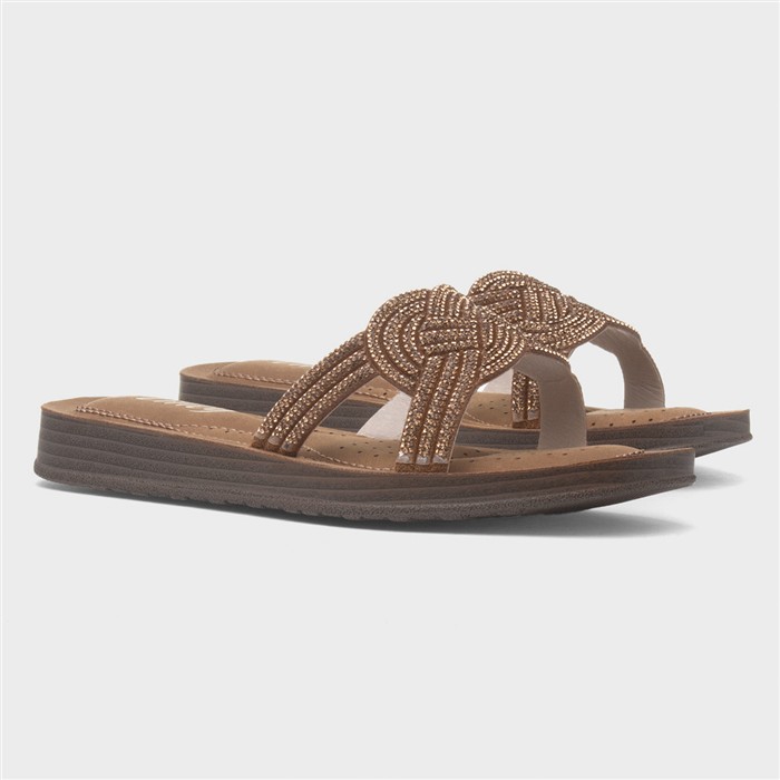 Womens Bronze Diamante Mule Slip On Sandal