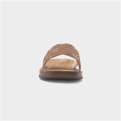 Womens Bronze Diamante Mule Slip On Sandal