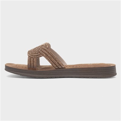 Womens Bronze Diamante Mule Slip On Sandal