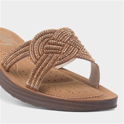 Womens Bronze Diamante Mule Slip On Sandal