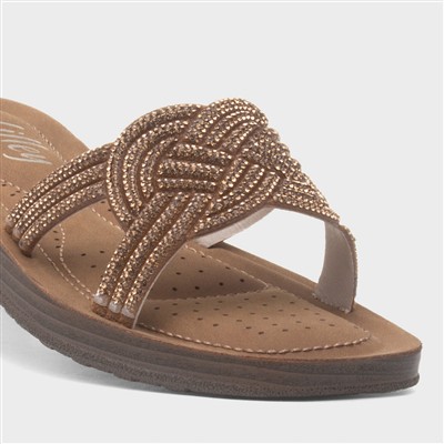 Womens Bronze Diamante Mule Slip On Sandal
