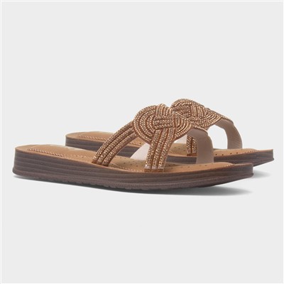 Womens Bronze Diamante Mule Slip On Sandal