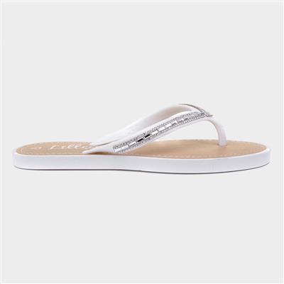 Womens White Diamante Toe Post