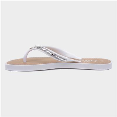 Womens White Diamante Toe Post