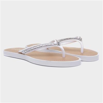 Womens White Diamante Toe Post