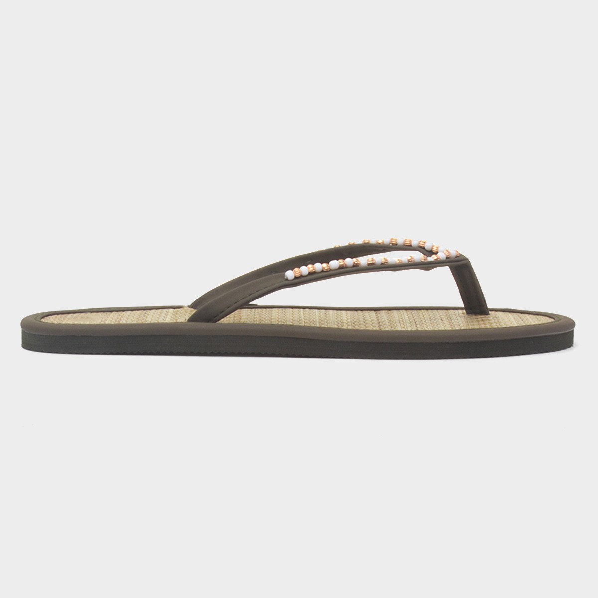 Womens Khaki Beaded Toe Post Flat Sandal