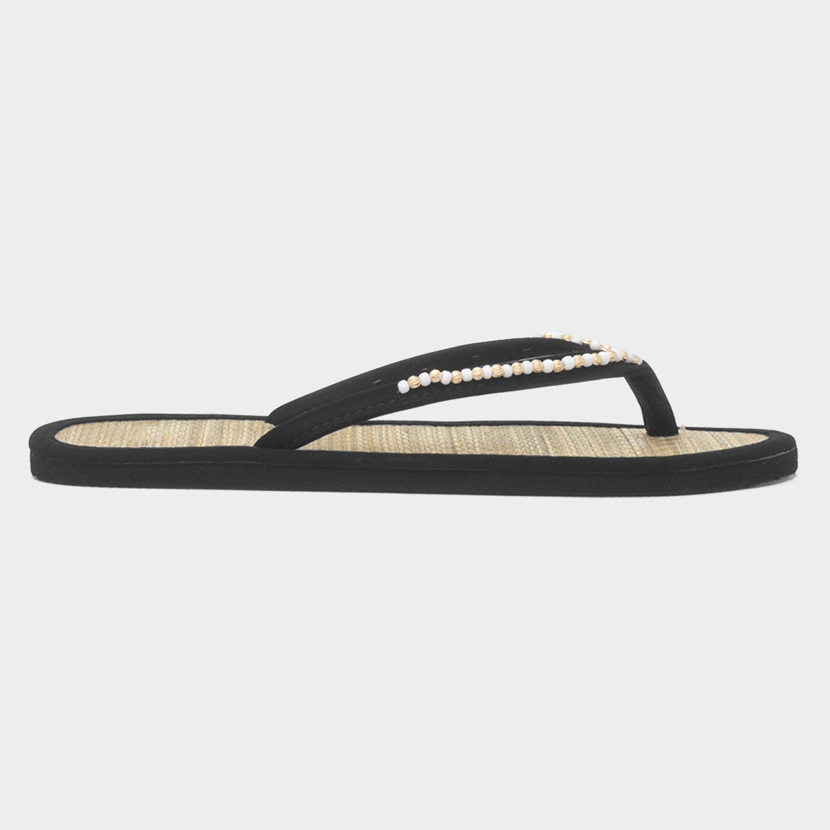 Womens Black Beaded Toe Post Slip On Sandal
