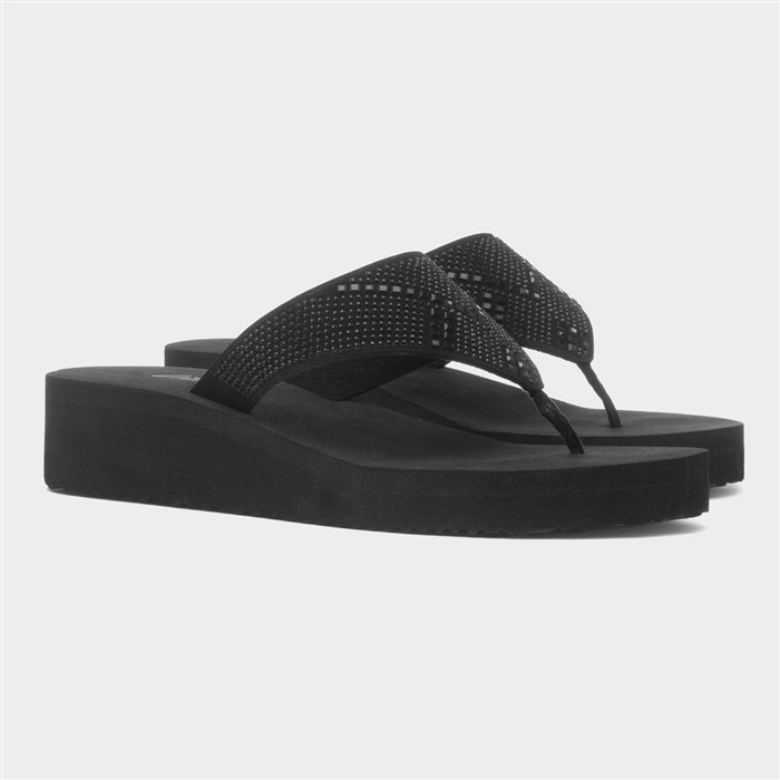 Womens Black Toe Post Slip On Sandal