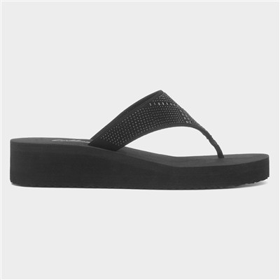 Womens Black Toe Post Slip On Sandal