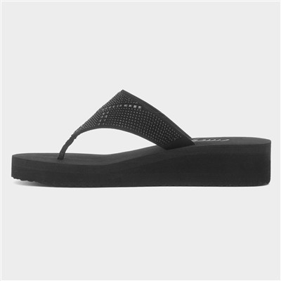 Womens Black Toe Post Slip On Sandal