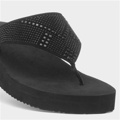 Womens Black Toe Post Slip On Sandal