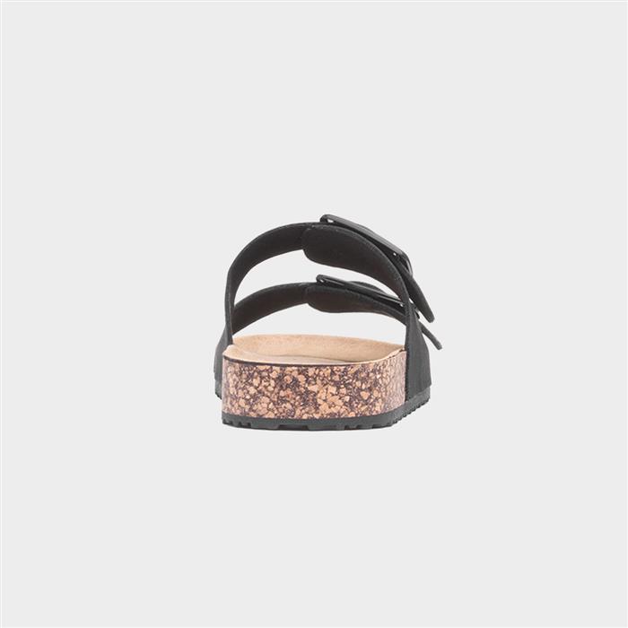 Womens Black Buckle Footbed Mule Sandal