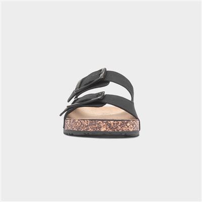 Stefi Womens Black Buckle Footbed Sandal