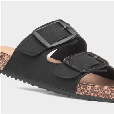 Stefi Womens Black Buckle Footbed Sandal
