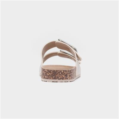 Stefi Womens Beige Buckle Footbed Sandal