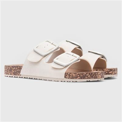 Stefi Womens Beige Buckle Footbed Sandal