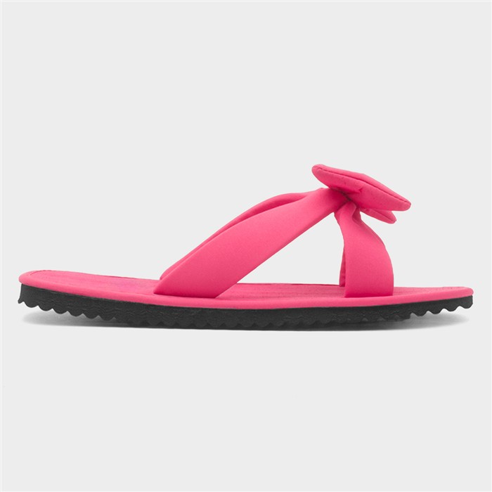 Womens Pink Bow Slip On Beach Mule Sandal