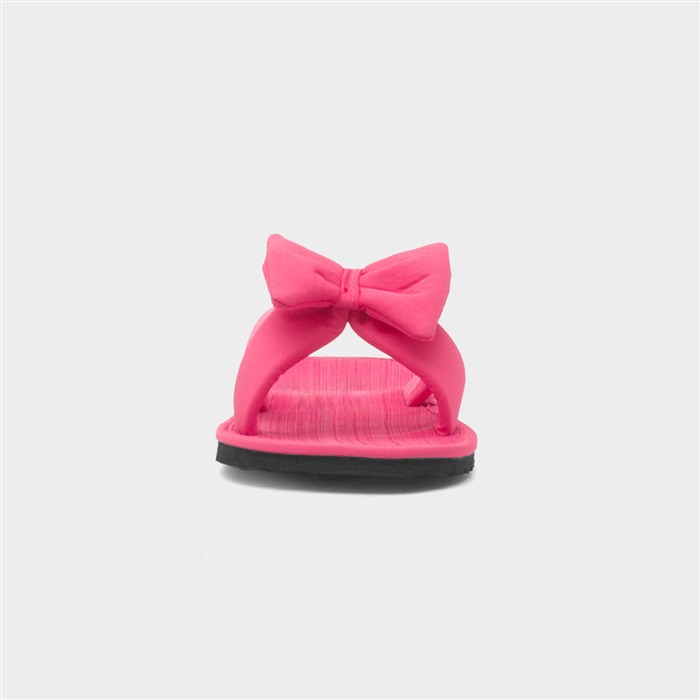 Womens Pink Bow Slip On Beach Mule Sandal
