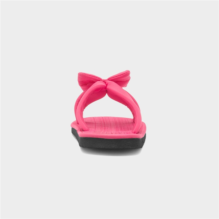 Womens Pink Bow Slip On Beach Mule Sandal