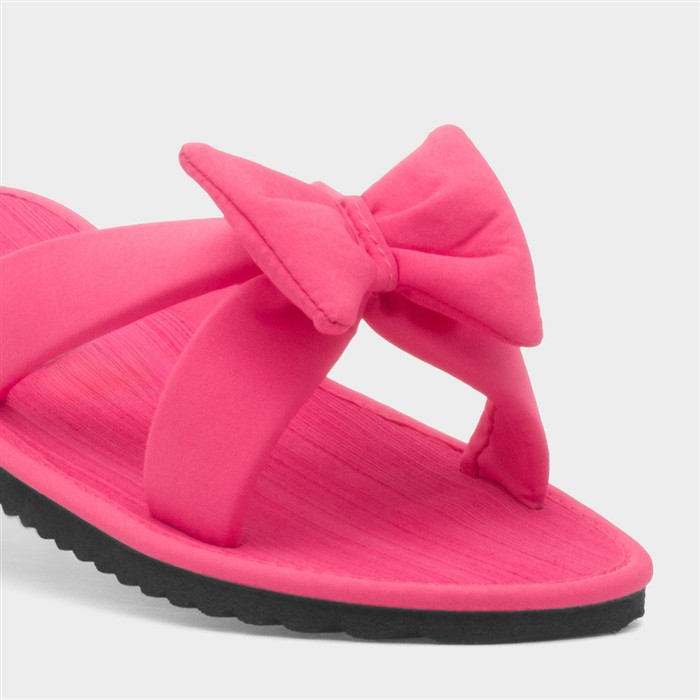 Womens Pink Bow Slip On Beach Mule Sandal