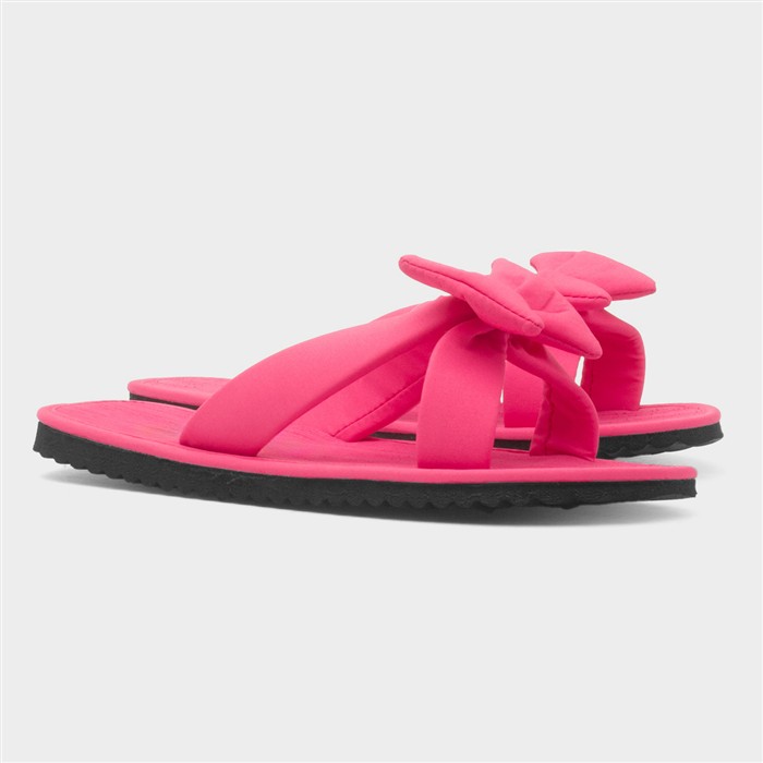 Womens Pink Bow Slip On Beach Mule Sandal