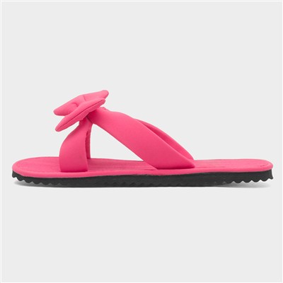 Womens Pink Bow Slip On Beach Mule Sandal