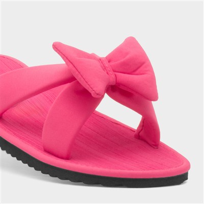 Womens Pink Bow Slip On Beach Mule Sandal