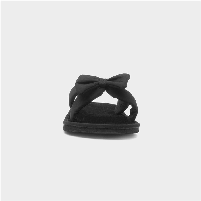 Womens Black Bow Slip On Beach Mule Sandal