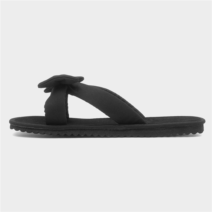 Womens Black Bow Slip On Beach Mule Sandal