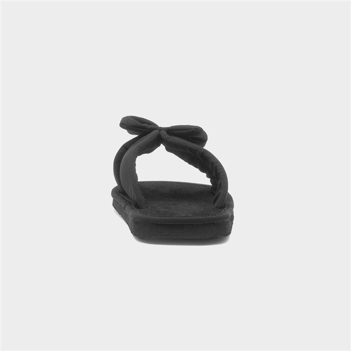 Womens Black Bow Slip On Beach Mule Sandal