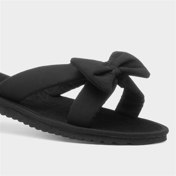 Womens Black Bow Slip On Beach Mule Sandal