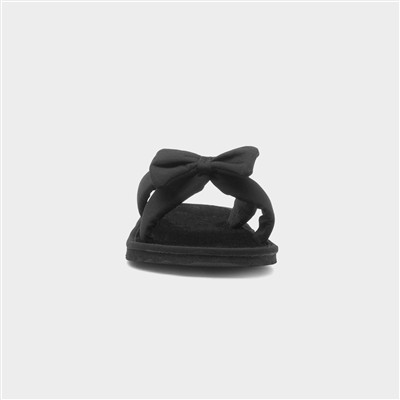 Womens Black Bow Slip On Beach Mule Sandal