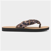 Womens Brown Leopard Print Toe Post Sandal (Click For Details)