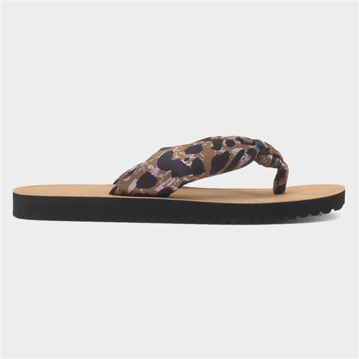 Womens Brown Leopard Print Toe Post Sandal