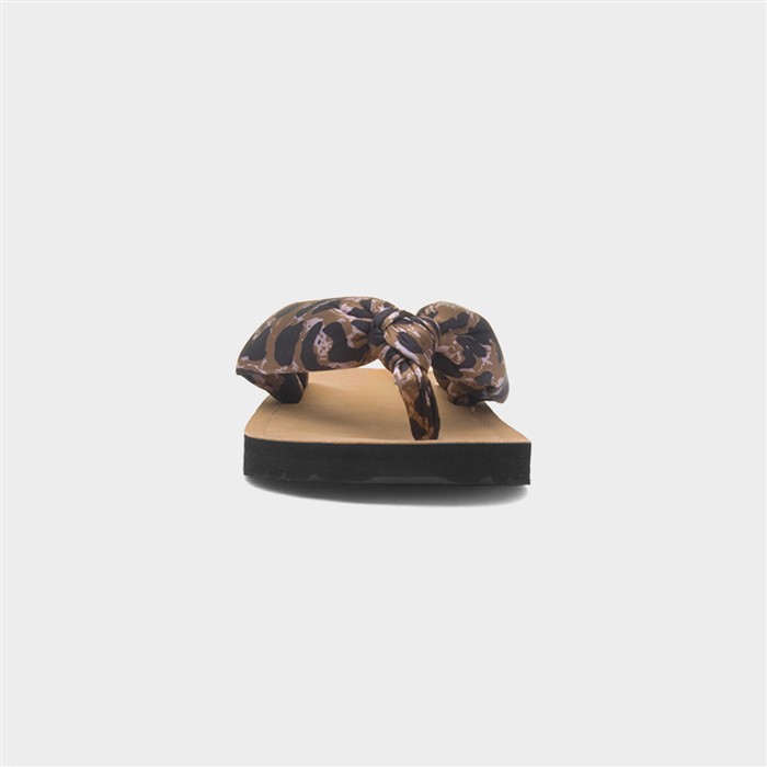 Womens Brown Leopard Print Toe Post Sandal