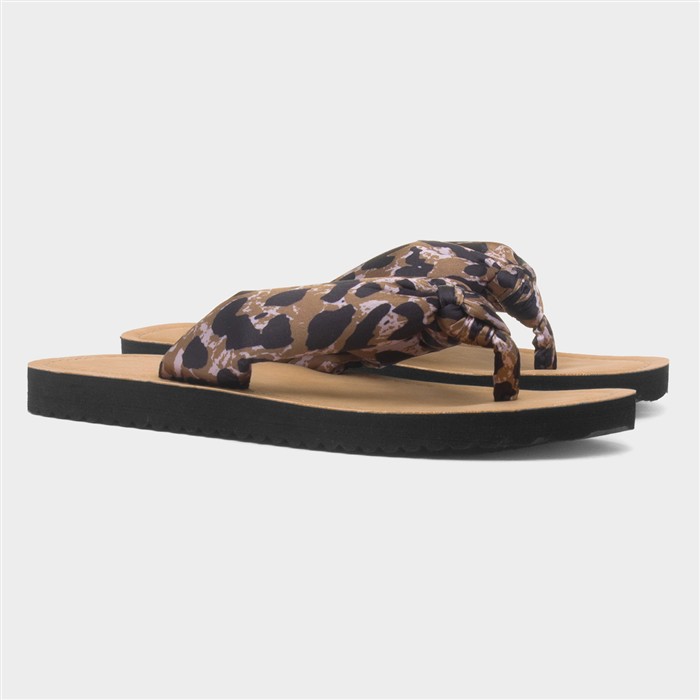 Womens Brown Leopard Print Toe Post Sandal