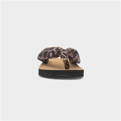 Womens Brown Leopard Print Toe Post Sandal
