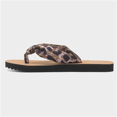 Womens Brown Leopard Print Toe Post Sandal