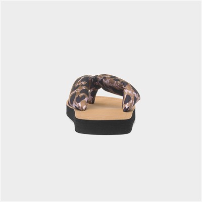 Womens Brown Leopard Print Toe Post Sandal