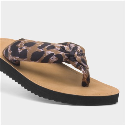 Womens Brown Leopard Print Toe Post Sandal