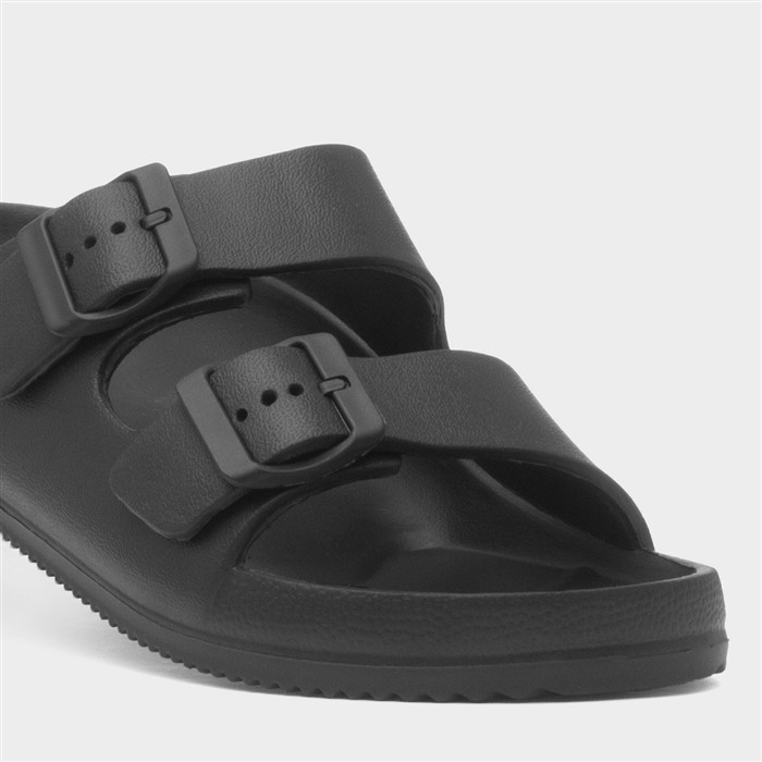 Womens Black Double Buckle EVA Mule Slip On Sandal
